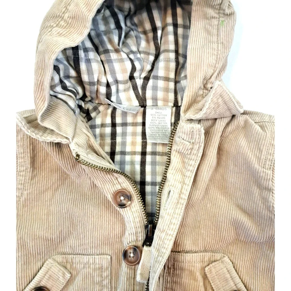 Koala Kids Nordic Corduroy Coat Baby 3-6 Months Tan Plaid‎ Lining